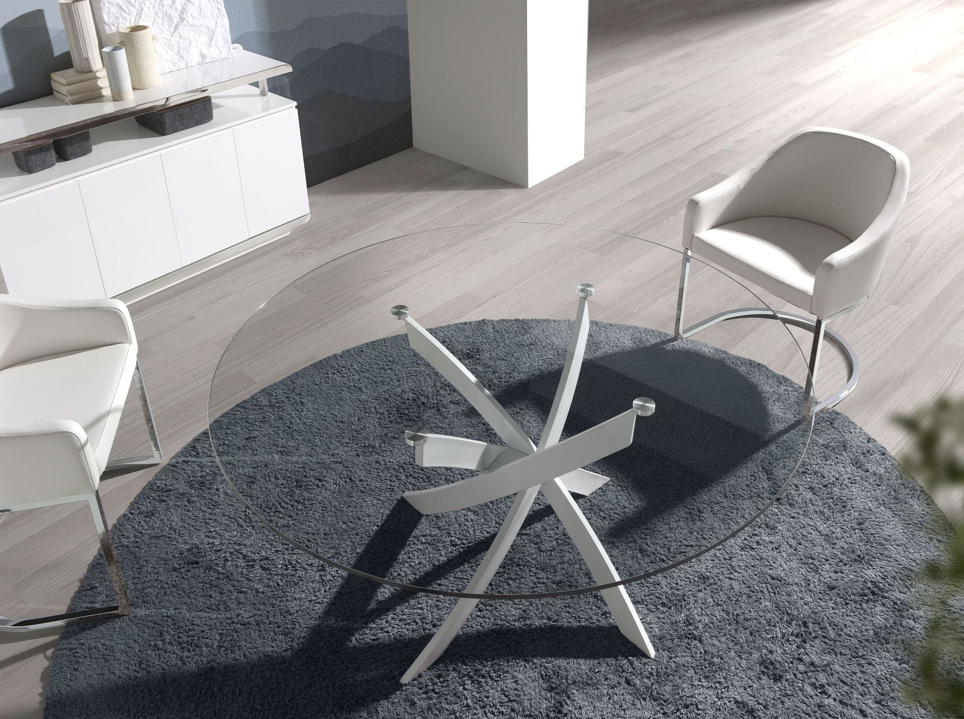 Tavolo da pranzo rotonda vetro temperato e acciaio bianco