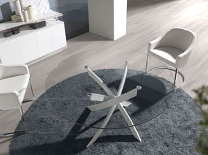 Tavolo da pranzo rotonda vetro temperato e acciaio bianco