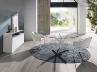 Tavolo da pranzo rotonda vetro temperato e acciaio bianco