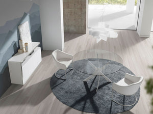 Tavolo da pranzo rotonda vetro temperato e acciaio bianco