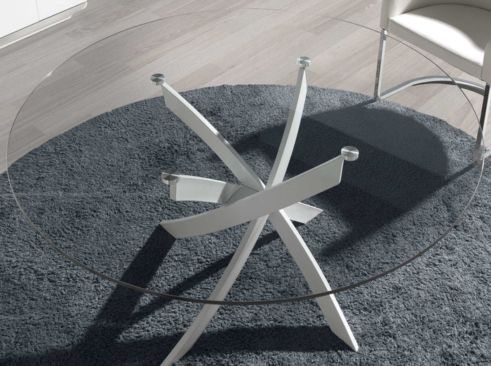 Tavolo da pranzo rotonda vetro temperato e acciaio bianco