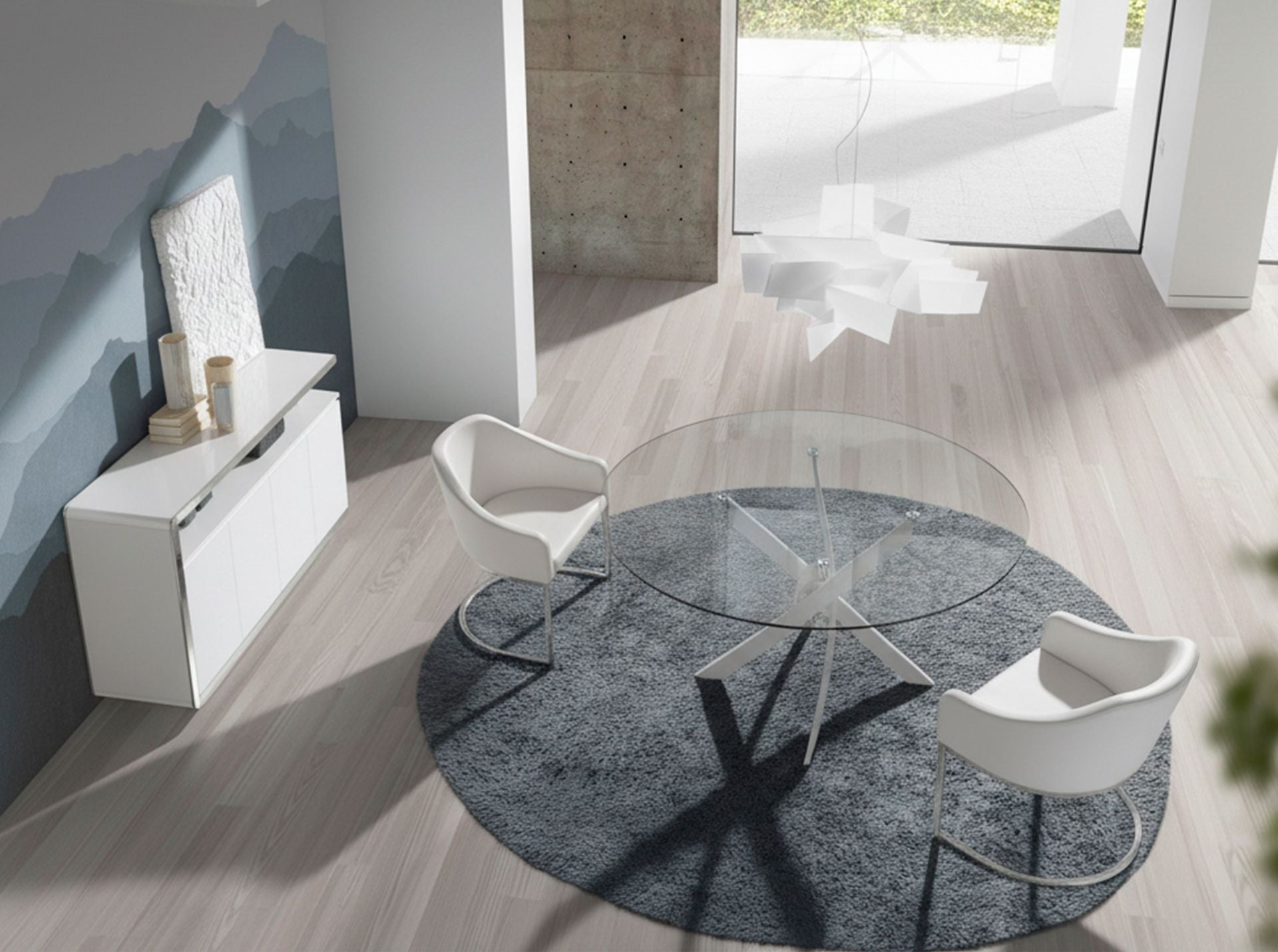 Tavolo da pranzo rotonda vetro temperato e acciaio bianco