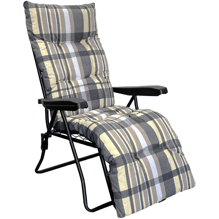 Marvin Sdraio da Giardino con Poggiapiedi Reclinabile Regolabile in 6 Posizioni Flock Poltrona co GRIGIO/AVORIO SCOZZESE