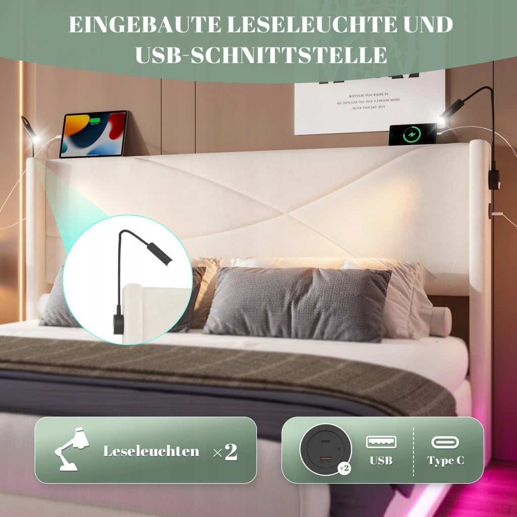 Letto imbottito moderno con LED - Xylo - 140x200 - Idraulico