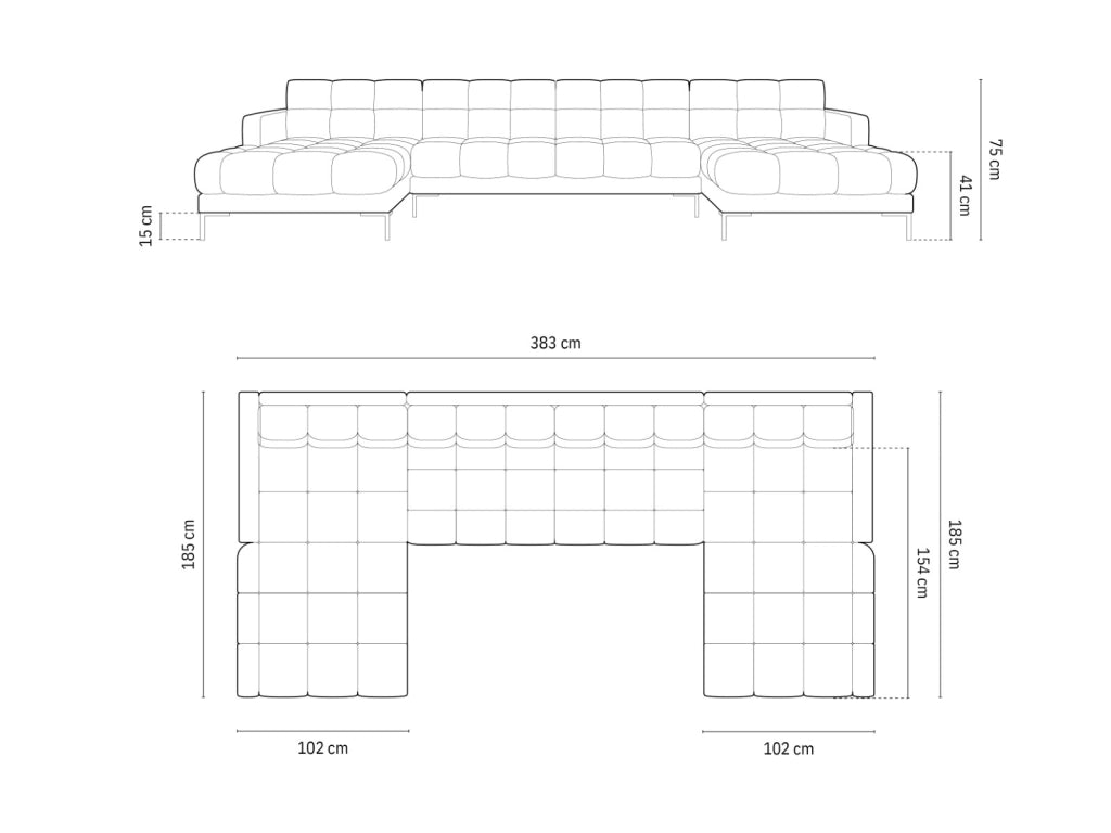 Cosmopolitan Design - Divano panoramico "Bali" 7 posti in velluto rosso 