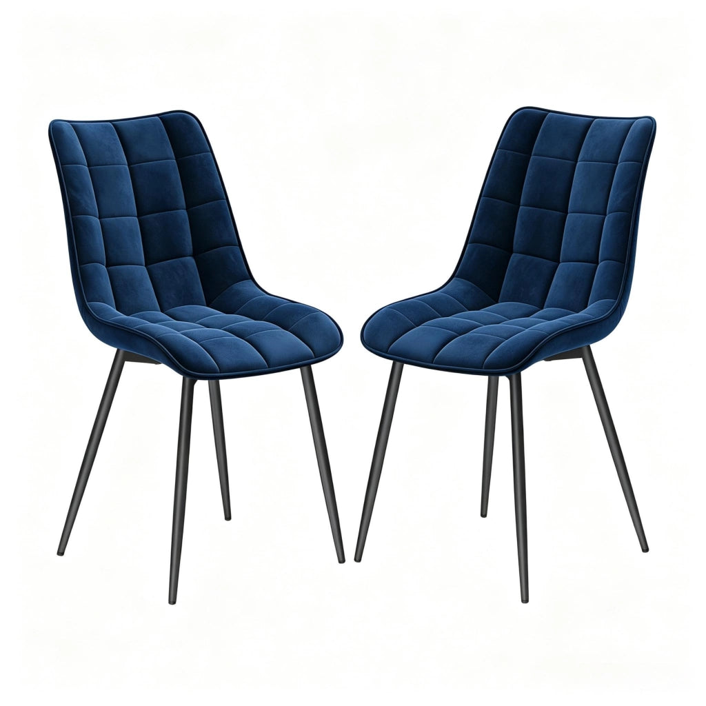 Set di 2 sedie da pranzo imbottite con schienale ergonomico in velluto e metallo blu