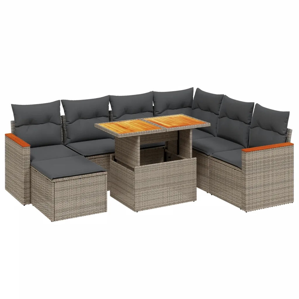 Set Divano da Giardino 8 pz con Cuscini Grigio in Polyrattan 3276056