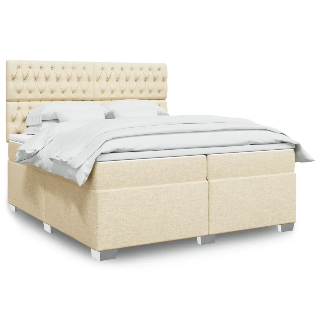 vidaXL Giroletto a Molle con Materasso Crema 200x200 cm in Tessuto
