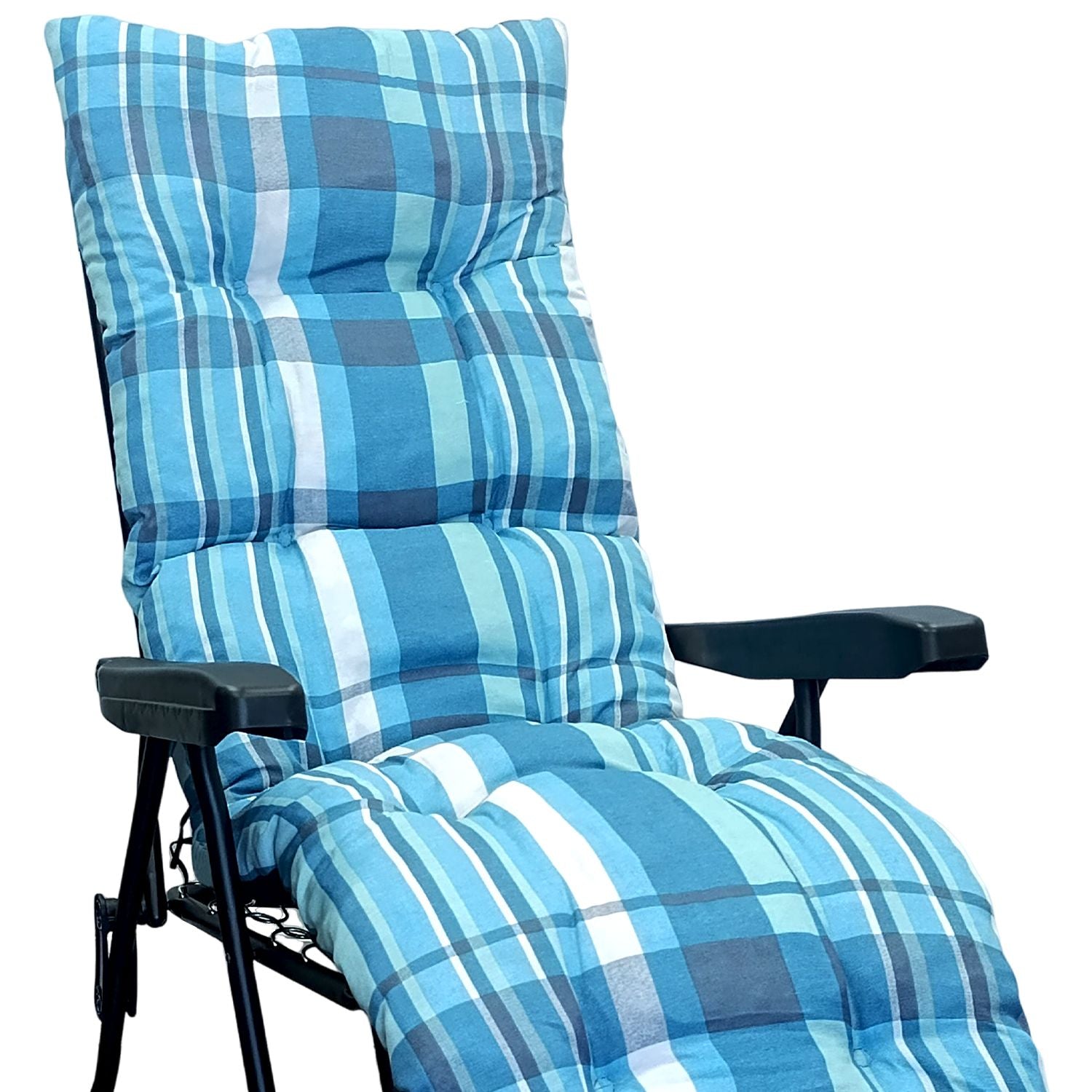Marvin Sdraio da Giardino con Poggiapiedi Reclinabile Regolabile in 6 Posizioni Flock Poltrona con Cusc AZZURRO SCOZZESE