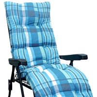Marvin Sdraio da Giardino con Poggiapiedi Reclinabile Regolabile in 6 Posizioni Flock Poltrona con Cusc AZZURRO SCOZZESE