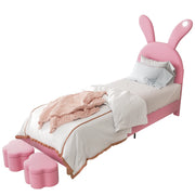 Letto imbottito 90x200 cm; con 2 panche contenitore e LED; velluto; rosa (Senza materasso)