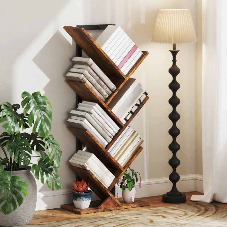 Libreria stretta a forma di albero con 7 ripiani