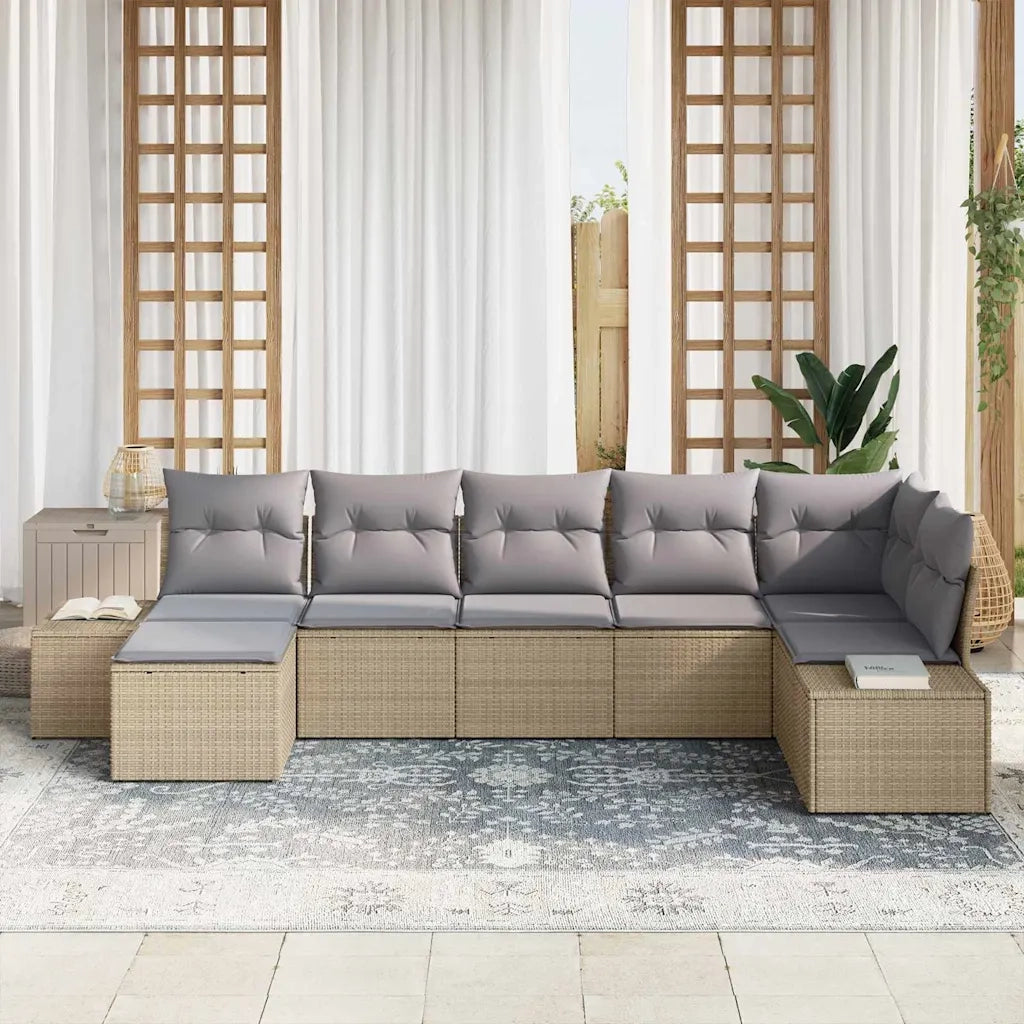 Set Divano da Giardino con cuscino 7 pcs Beige polyrattan 3347150