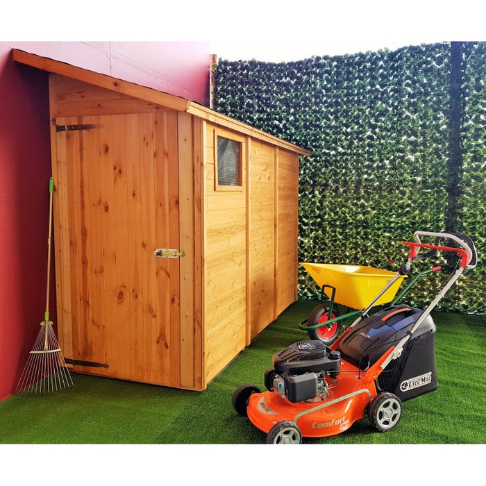 Casetta da Giardino in Legno di Pino da Esterno  con Pavimento, Ricovero Attrezzi, ADDOSSATA Doghe spessore 19mm - Articolo A324/1  - 100021