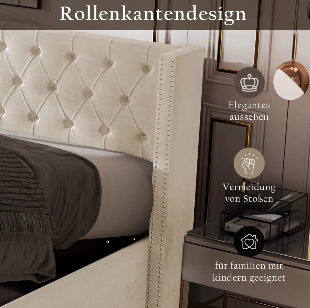 Letto matrimoniale contenitore 180x200 cm in velluto beige