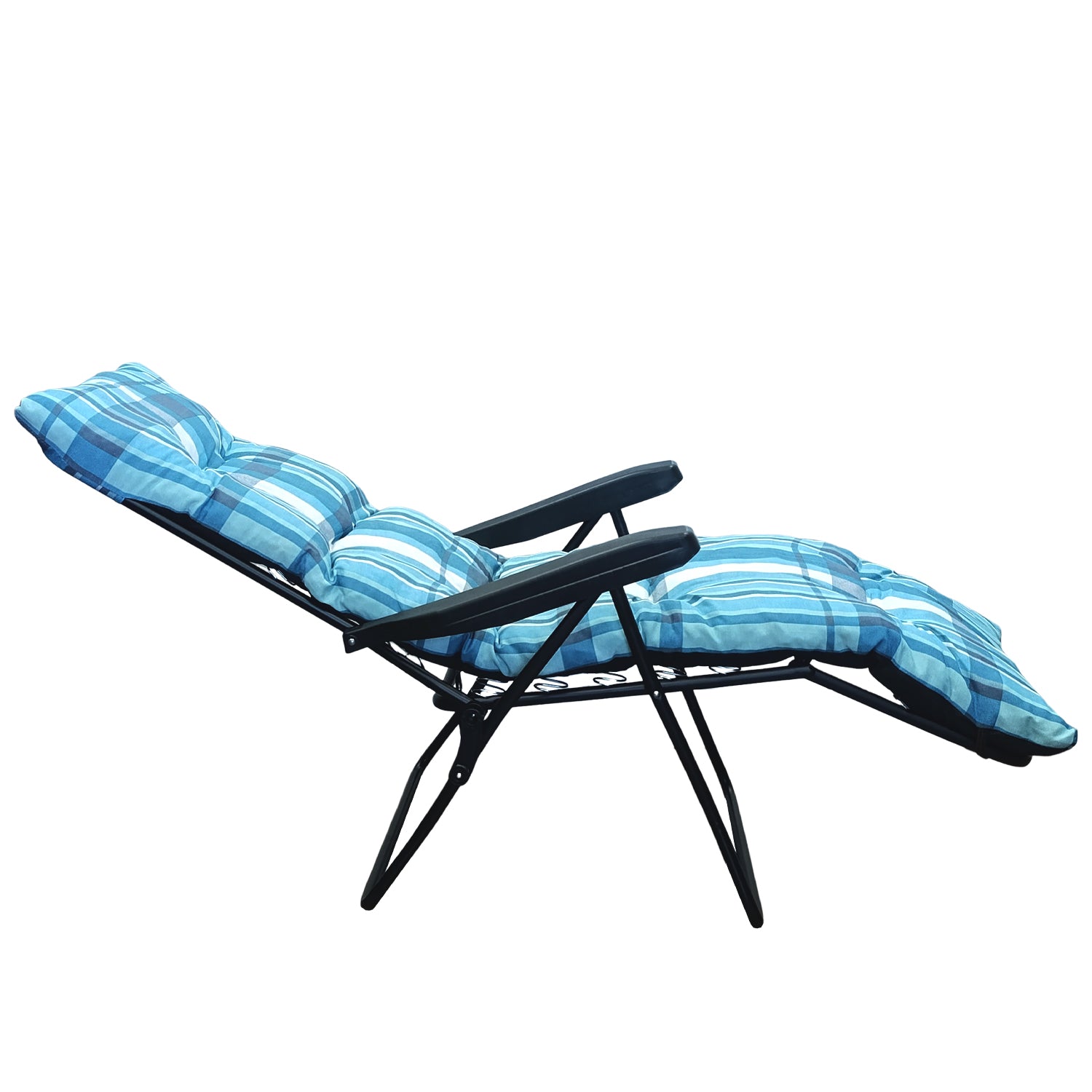 Marvin Sdraio da Giardino con Poggiapiedi Reclinabile Regolabile in 6 Posizioni Flock Poltrona con Cusc AZZURRO SCOZZESE