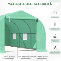 Serra per Orto a Tunnel 4.5x3x2m con Tetto Spiovente in PE e Tubi d'Acciaio Verde Scuro