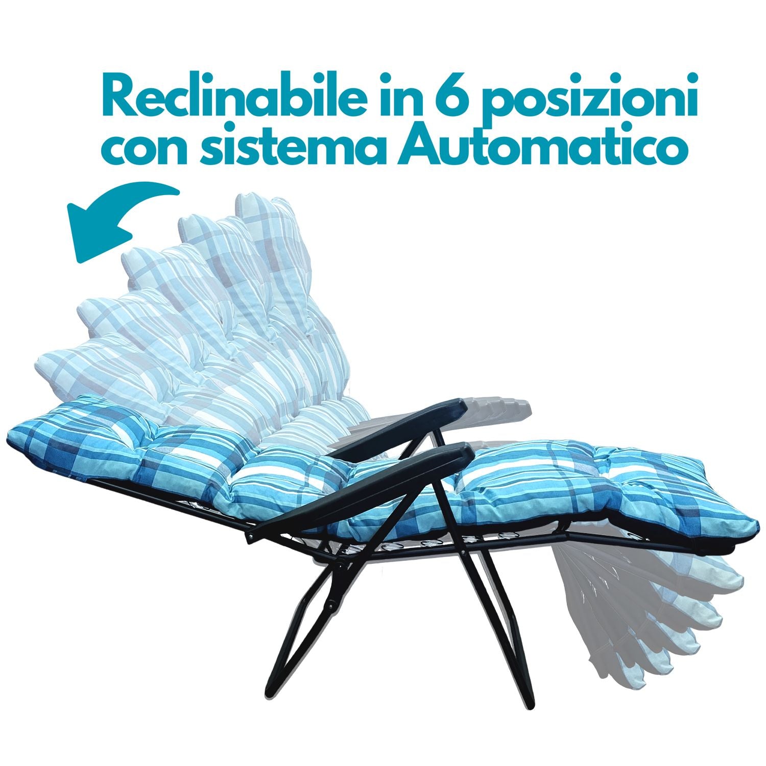 Marvin Sdraio da Giardino con Poggiapiedi Reclinabile Regolabile in 6 Posizioni Flock Poltrona con Cusc AZZURRO SCOZZESE