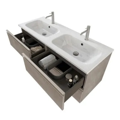 Mobile bagno con lavabo doppio 120 cm grigio cemento e specchio Master