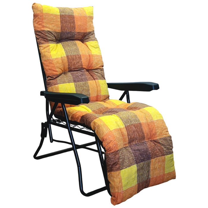 Marvin Sdraio da Giardino con Poggiapiedi Reclinabile Regolabile in 6 Posizioni Flock Poltrona con Cusc MARRONE A QUADRI