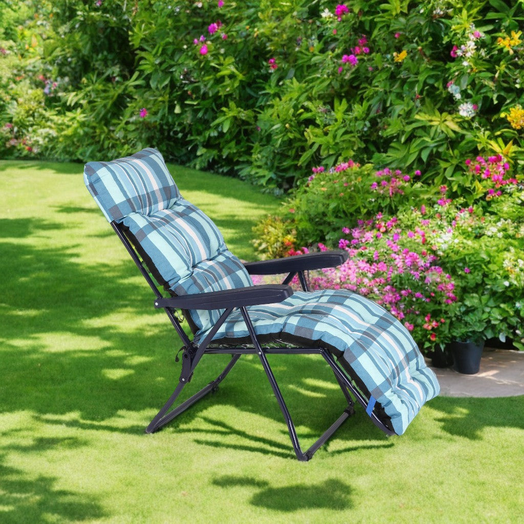 Marvin Sdraio da Giardino con Poggiapiedi Reclinabile Regolabile in 6 Posizioni Flock Poltrona con Cusc AZZURRO SCOZZESE