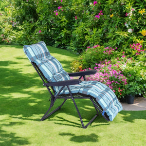 Marvin Sdraio da Giardino con Poggiapiedi Reclinabile Regolabile in 6 Posizioni Flock Poltrona con Cusc AZZURRO SCOZZESE