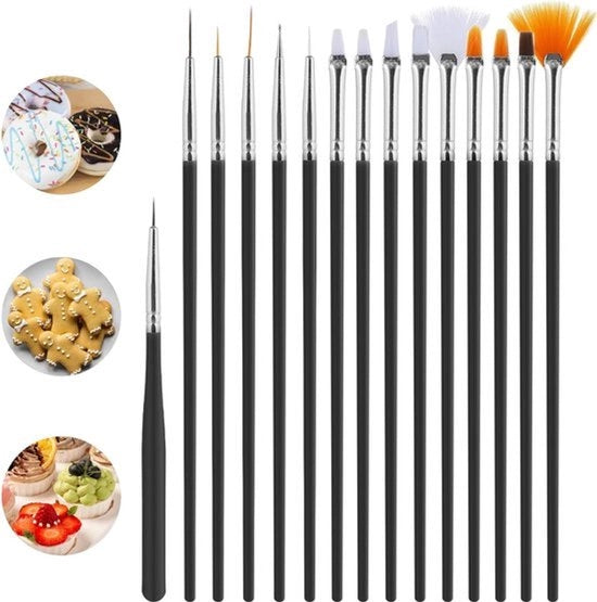Set di pennelli per decorare torte - sicuro per alimenti - decorazioni per biscotti fondant - kit di attrezzature DIY - decorazione di torte - 15 pezzi - rosa/nero.