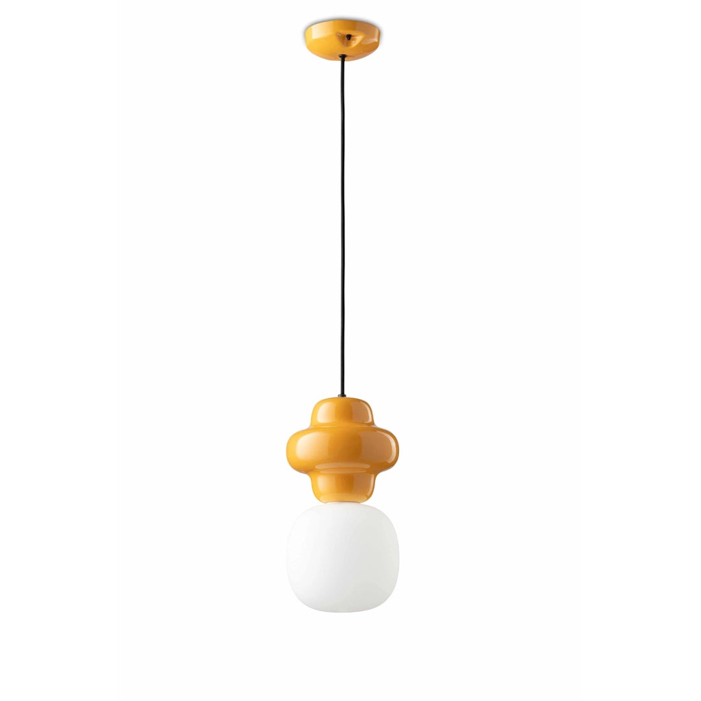 Sospensione Vintage Decò Copacabana Ceramica Gialla 1 Luce E27