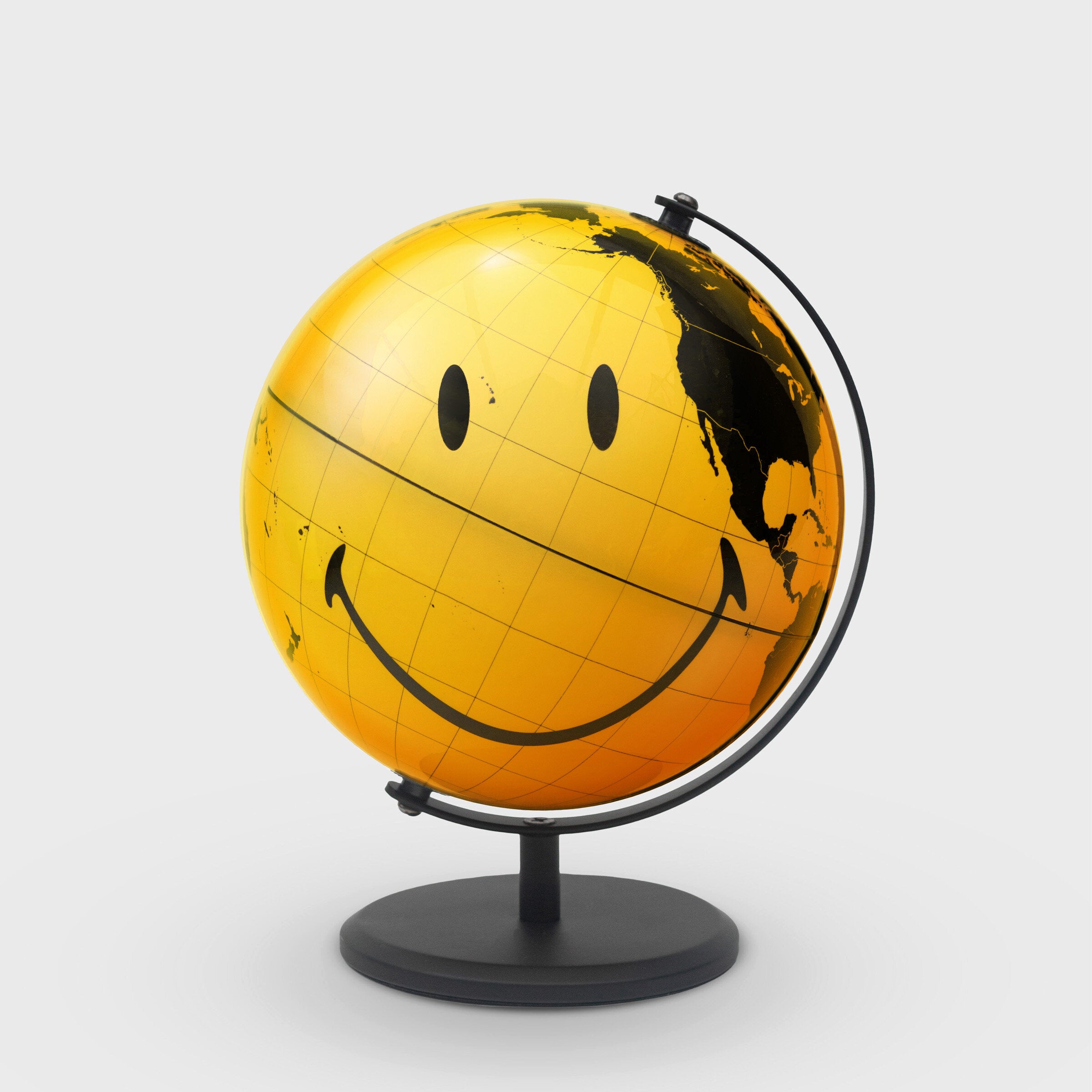 Mappamondo "Smiley" – Globo girevole da scrivania giallo con faccina sorridente