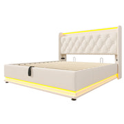 Letto contenitore matrimoniale 140×200 cm con LED 360°; USB e Type-C; materasso incluso; PU; bianco