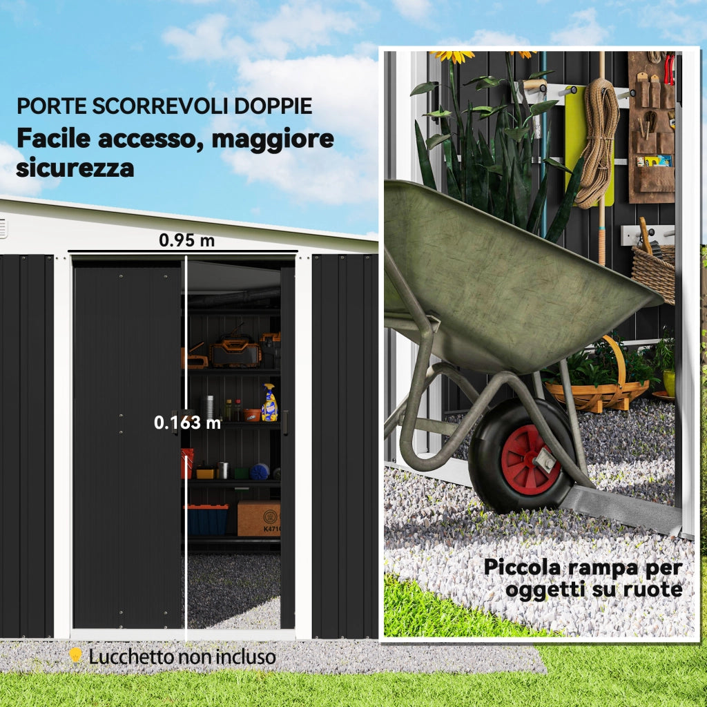 Casetta Porta Attrezzi da Giardino ¨C zephmum ¨C Acciaio, Nero, 345x280.5x169-201cm