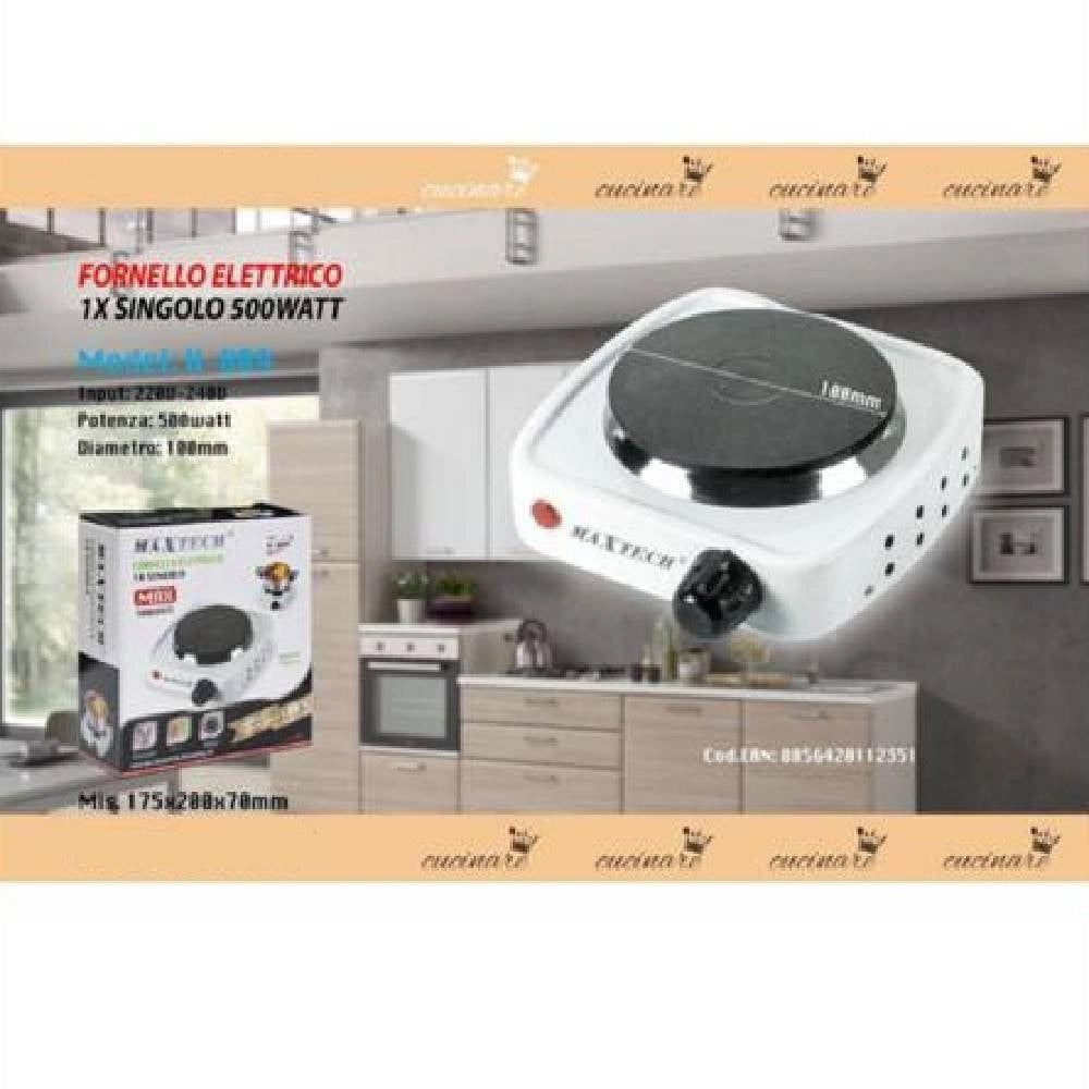 Trade Shop - Fornello Elettrico 500w Regolabile Piastra 105mm Campeggio Vacanza Maxtech H-009 -