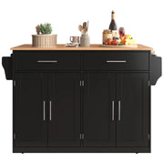 Isola da Cucina Mobile 120x46/70x91 cm Nera con Piano Ribaltabile; 2 Cassetti; Ruote e Gambe in Legno