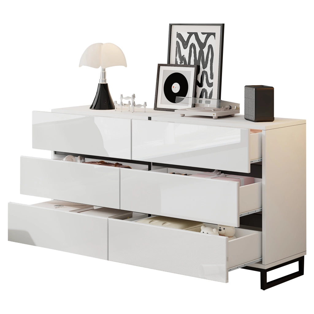 Madia con 6 cassetti - per soggiorno - 140 x 39.5 x 78.5 cm - bianco e nero