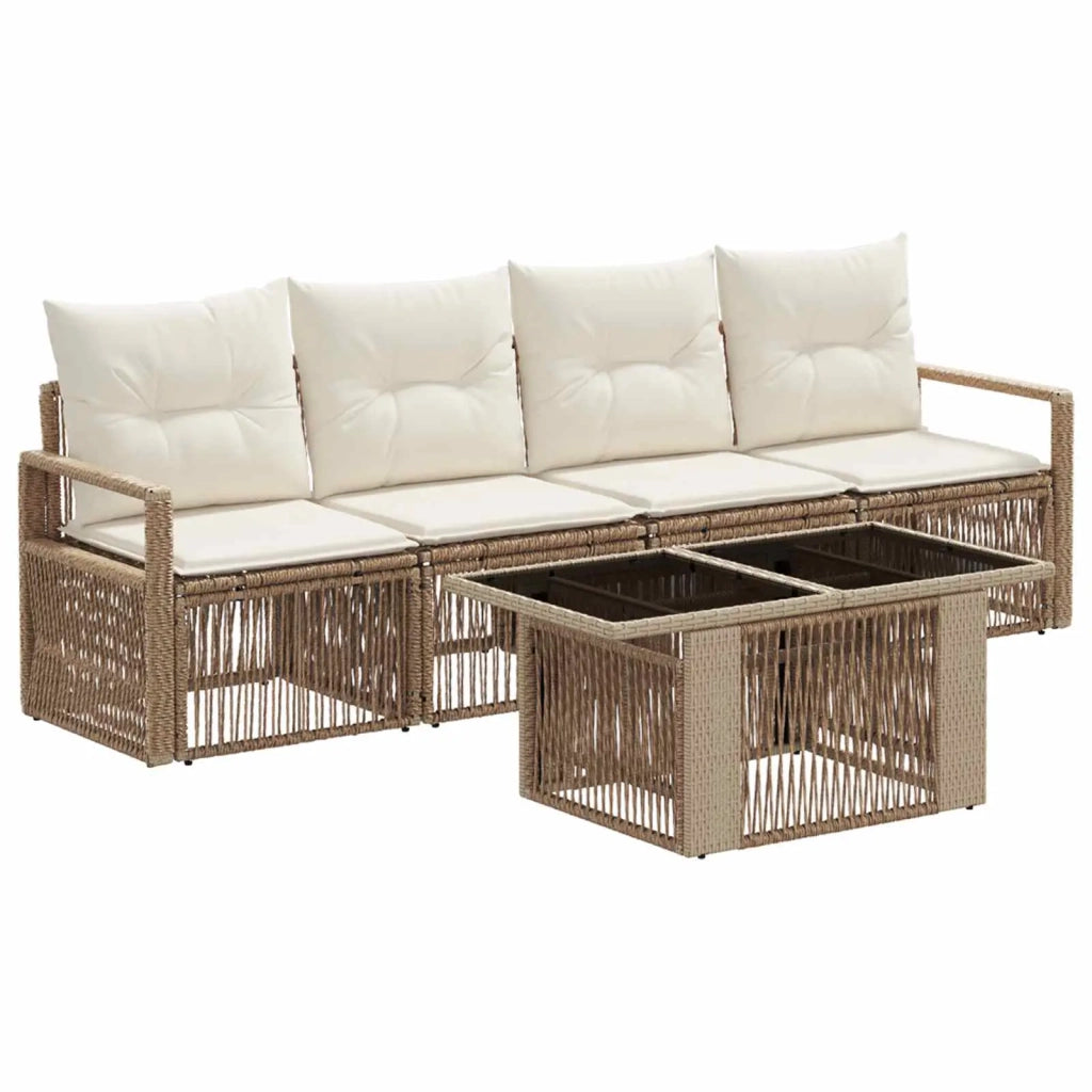 Set Divano da Giardino 5 pz Beige e Bianco Crema polyrattan 3437049