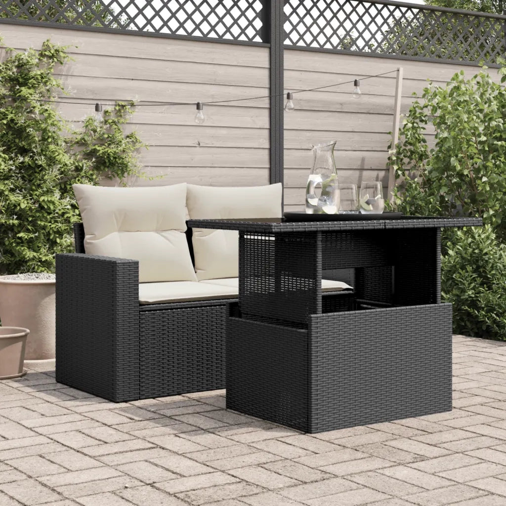 Tavolo da Giardino | Tavolino da esterno Piano in Vetro Nero 100x55x73 cm Polyrattan