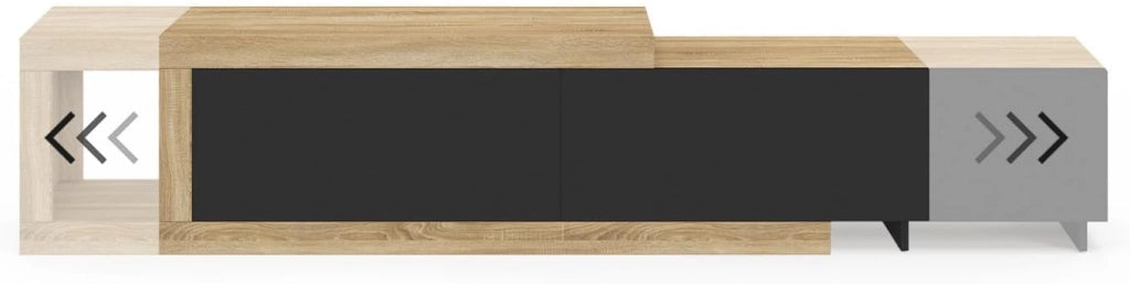 RAPHAEL Mobile TV estensibile a 2 ante in legno e nero 140-200 cm