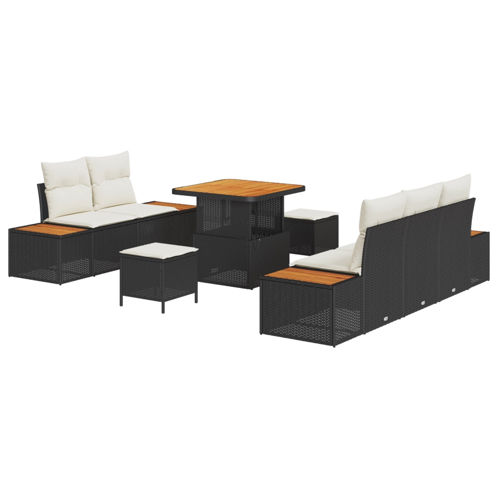 Set di SofÃ  da Giardino 8 Pezzi con Cuscini Nero Polirattan Acacia