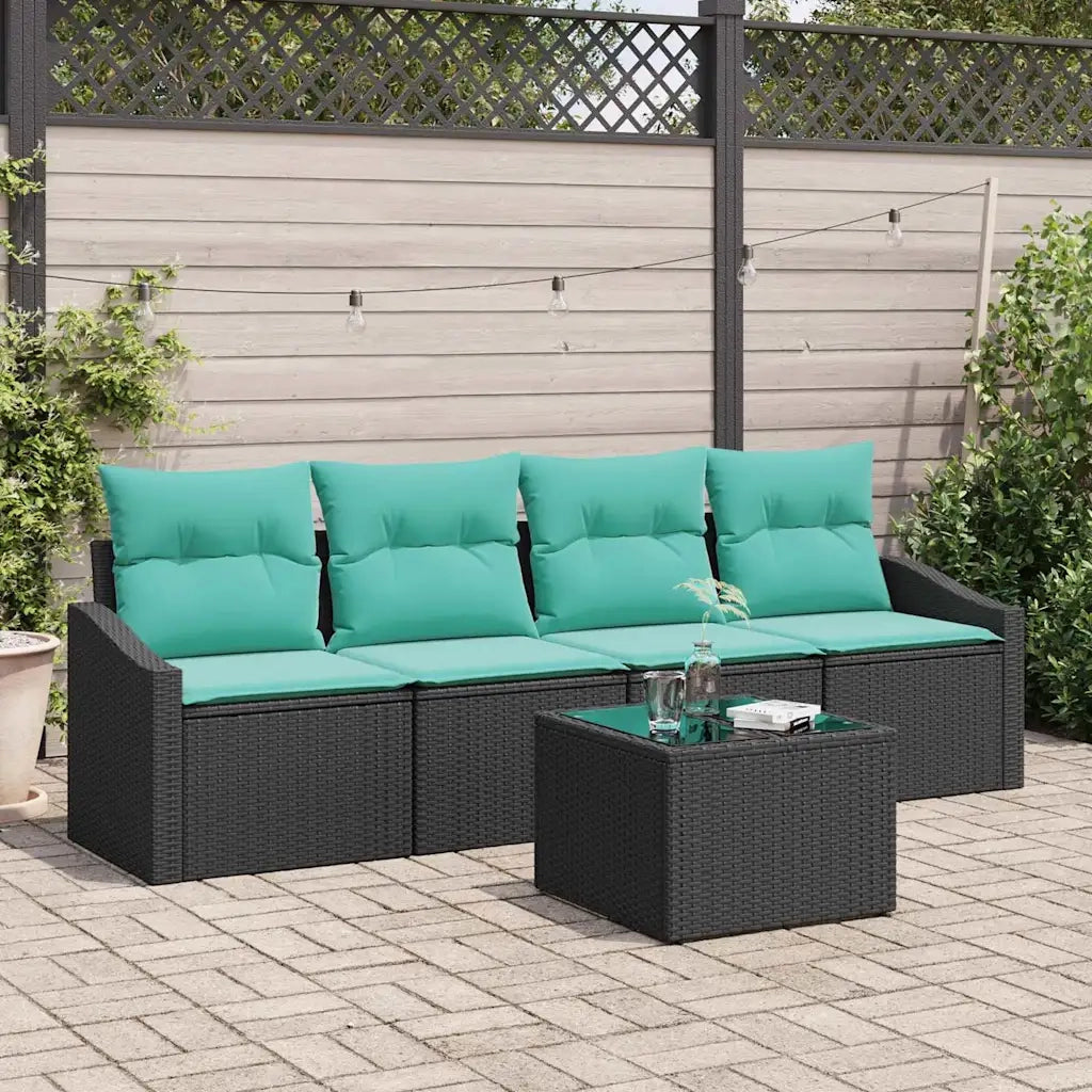 Set di divani con cuscino 5 pcs Nero e Turchese polyrattan
