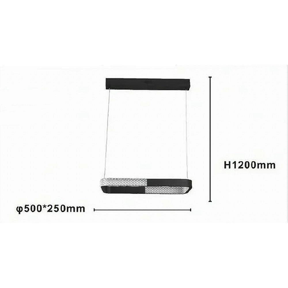 Trade Shop - Lampadario A Sospensione Led 28w Rettangolare Nero Cristallo Con Telecomando 32071 -
