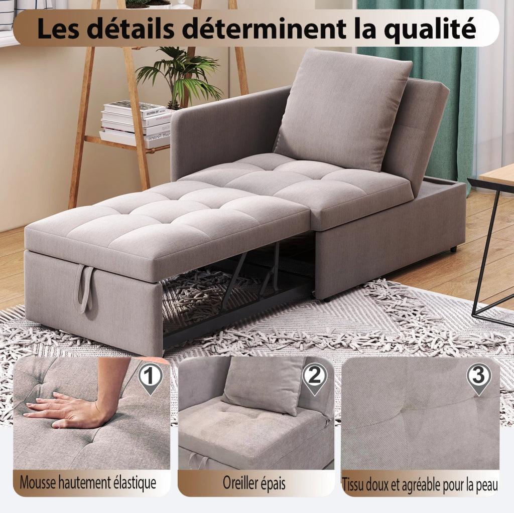 Divano letto 3 in 1 con schienale regolabile a 5 posizioni; 177x68x65 cm; grigio