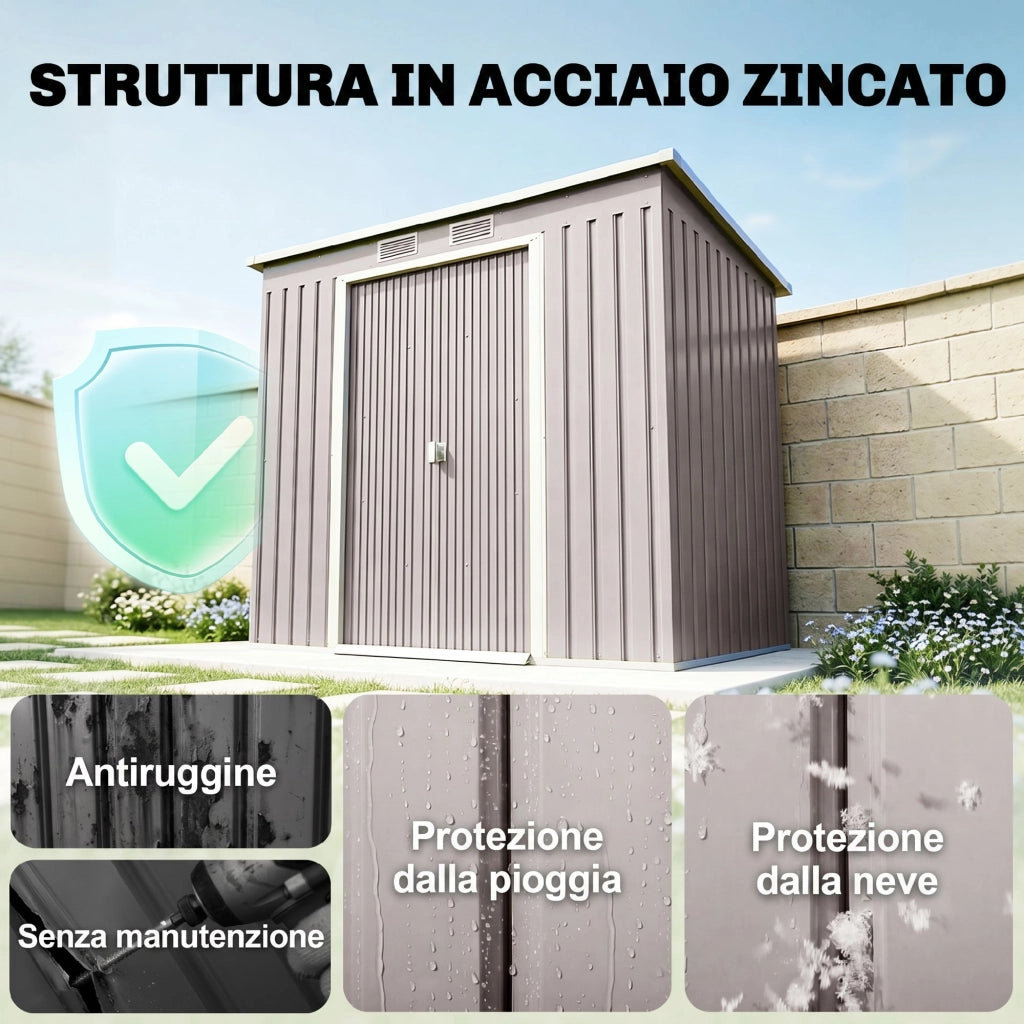 Capanno Attrezzi Giardino ¨C zephmum ¨C Grigio Acciaio Zincato 213x130x172 cm
