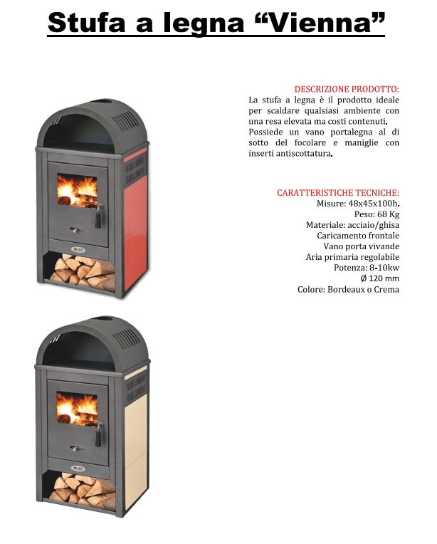 Stufa a legna con vano portalegna blist vienna potenza termica 8-10 kw colore bordeaux