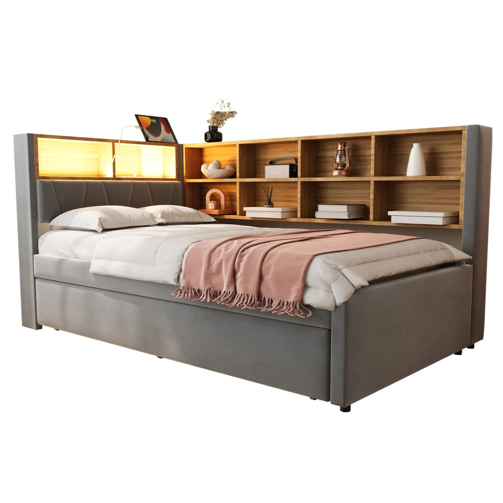 Letto singolo con letto estraibile 90x200 cm grigio scuro