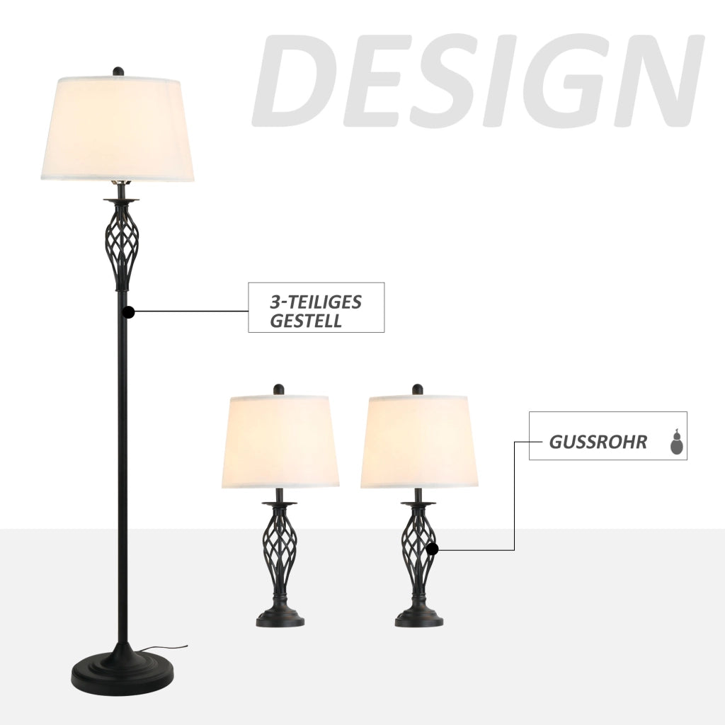 LAMPADA Set 3 pezzi vintage nero metallo 1 lampada da terra + 2 lampade da tavolo