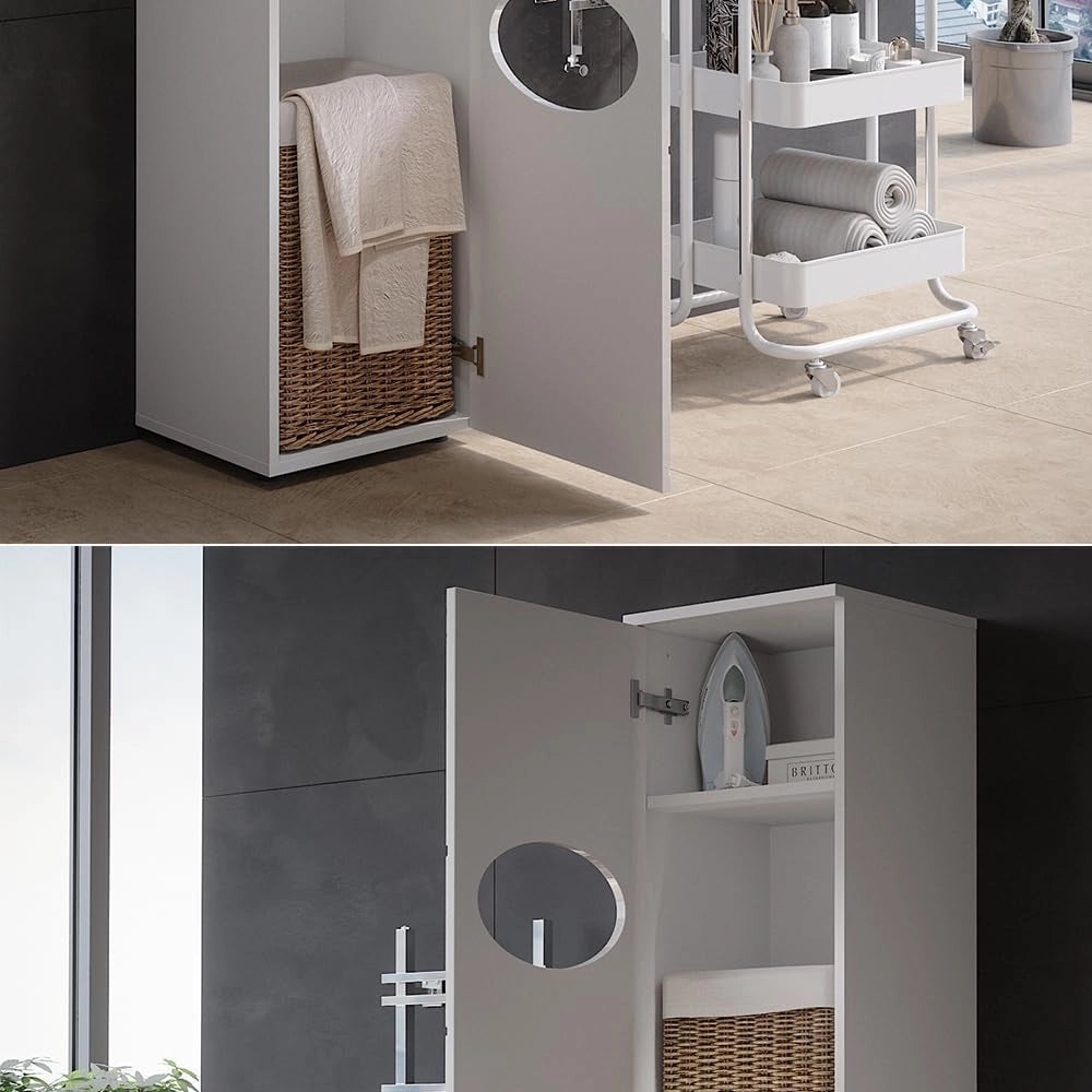 Armadio per la biancheria Irma, Bianco, 37.2 x 192 cm, per la conservazione di articoli da bagno e asciugamani