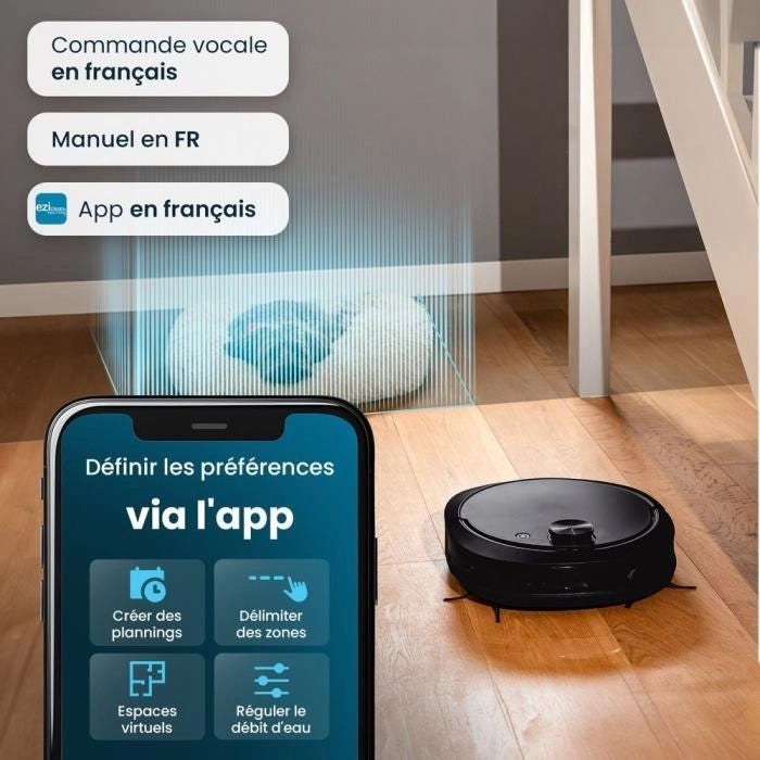 Robot aspirapolvere e scopa connesso con base svuotante EZICLEAN All-in-one Z10 Plus - 240 min - 6000 pa - 180 m - 1,5 L