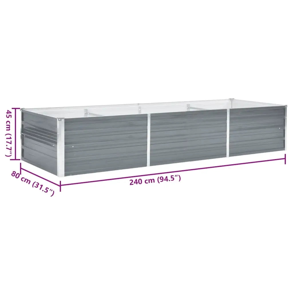Letto Rialzato Giardino in Acciaio Zincato 240x80x45 cm Grigio 44842