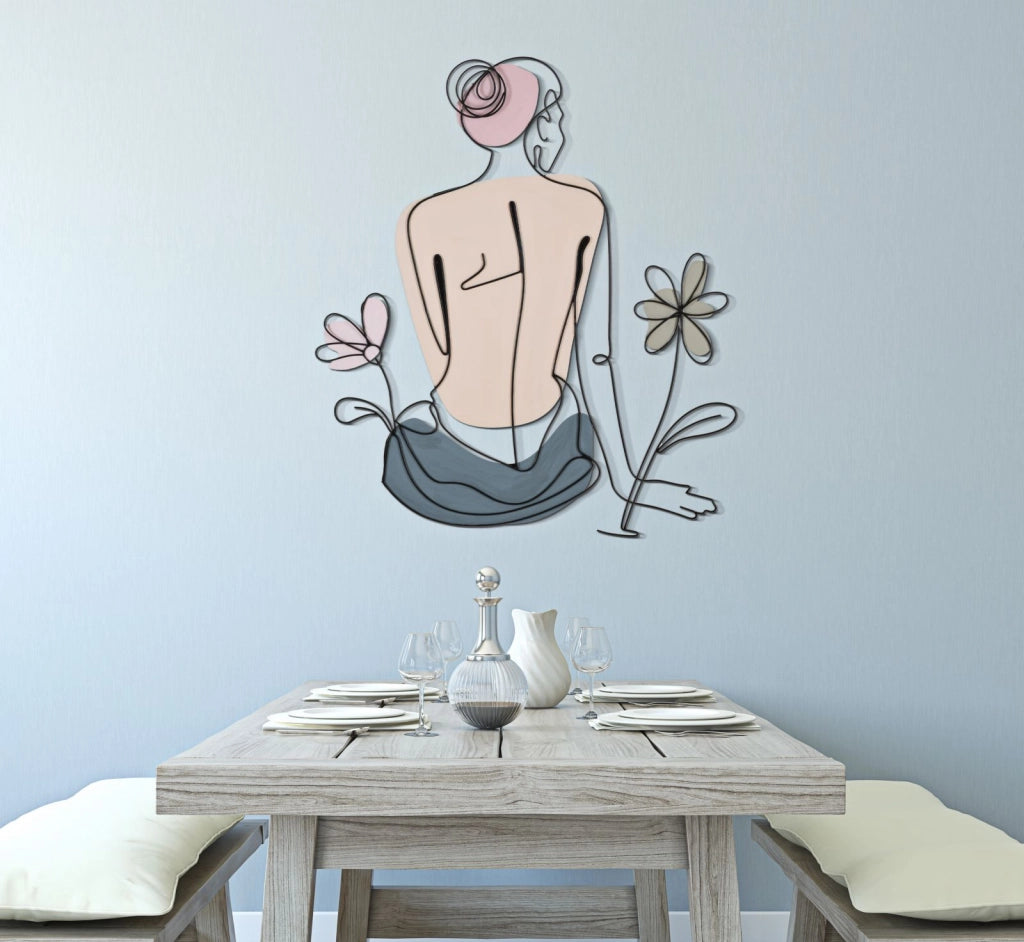 Pannello da Muro Lady W/Flower 80x1,3x90 cm in Ferro Multicolor