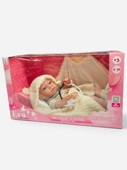 Bambolotto,Eva Collection, con vestito marrone e copertina bianca con orecchie,Hungary Toy,eta 3+